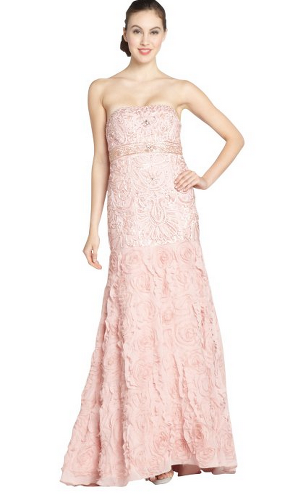 Sue Wong Dusty Rose Floral Strapless Gown